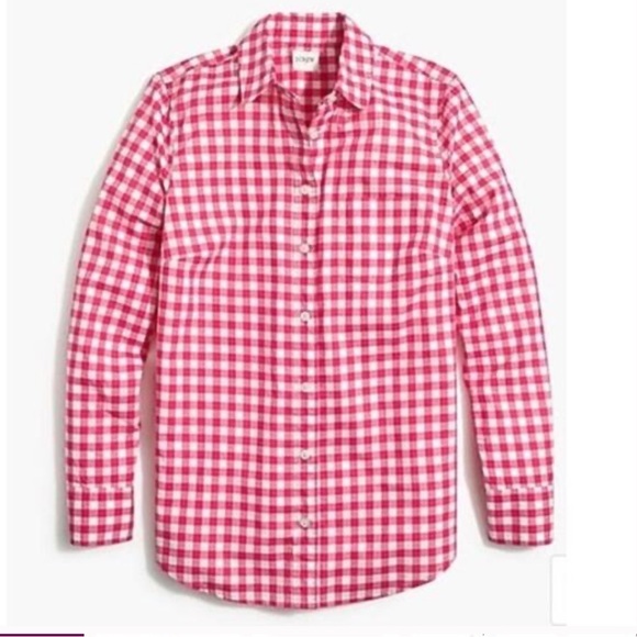 J. Crew factory Boy Fit Perfect Shirt Red White Gingham Plaid Button Up Down XS - Picture 2 of 5